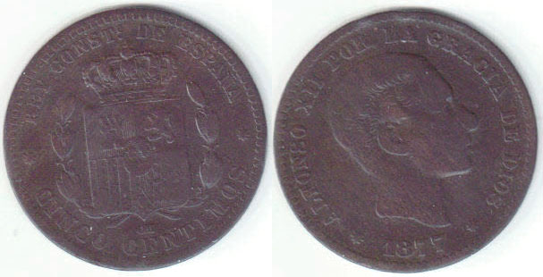 1877 Spain 5 Centimos A003696